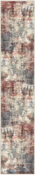IOHOUZE Abstract Runner Rug 3x14 Ft Washable Runners for Hallways, Non Slip Kitchen Runner Printed Faux Wool Entryway Runner Indoor, Modern Abstract Floor Carpet for Hall Stair, Red/Multi