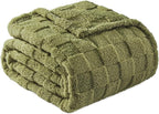Exclusivo Mezcla Fleece Throw Blanket for Couch,Super Soft and Warm Lightweight Checkered Pattern Blankets for All Seasons, 50x60 Inches, Olive Green
