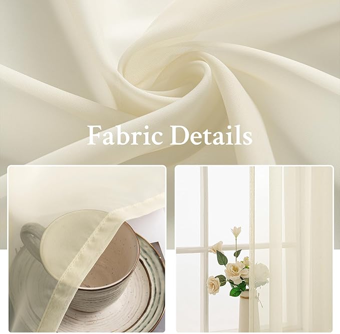 MIULEE Light Cream Sheer Curtains 96 inches Long Window Curtains 2 Panels Solid Color Elegant Window Voile Panels/Drapes/Treatment for Bedroom Living Room (54 X 96 Inches Light Cream)