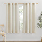 NICETOWN Natural Linen Curtains Flax Texture for Bedroom, Rustic Grommet Top Linen Blend Semi Sheer Privacy Added Window Treatments Light Filtering for Living Room, 55" W x 63" L, Set of 2