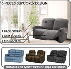 ULTICOR Reclining Love Seat Slipcover, 48" - 65" L, 6-Piece Velvet Stretch Loveseat Reclining Sofa Covers, 2 seat Love seat Recliner Cover, Thick, Soft, Washable (Dark Grey)