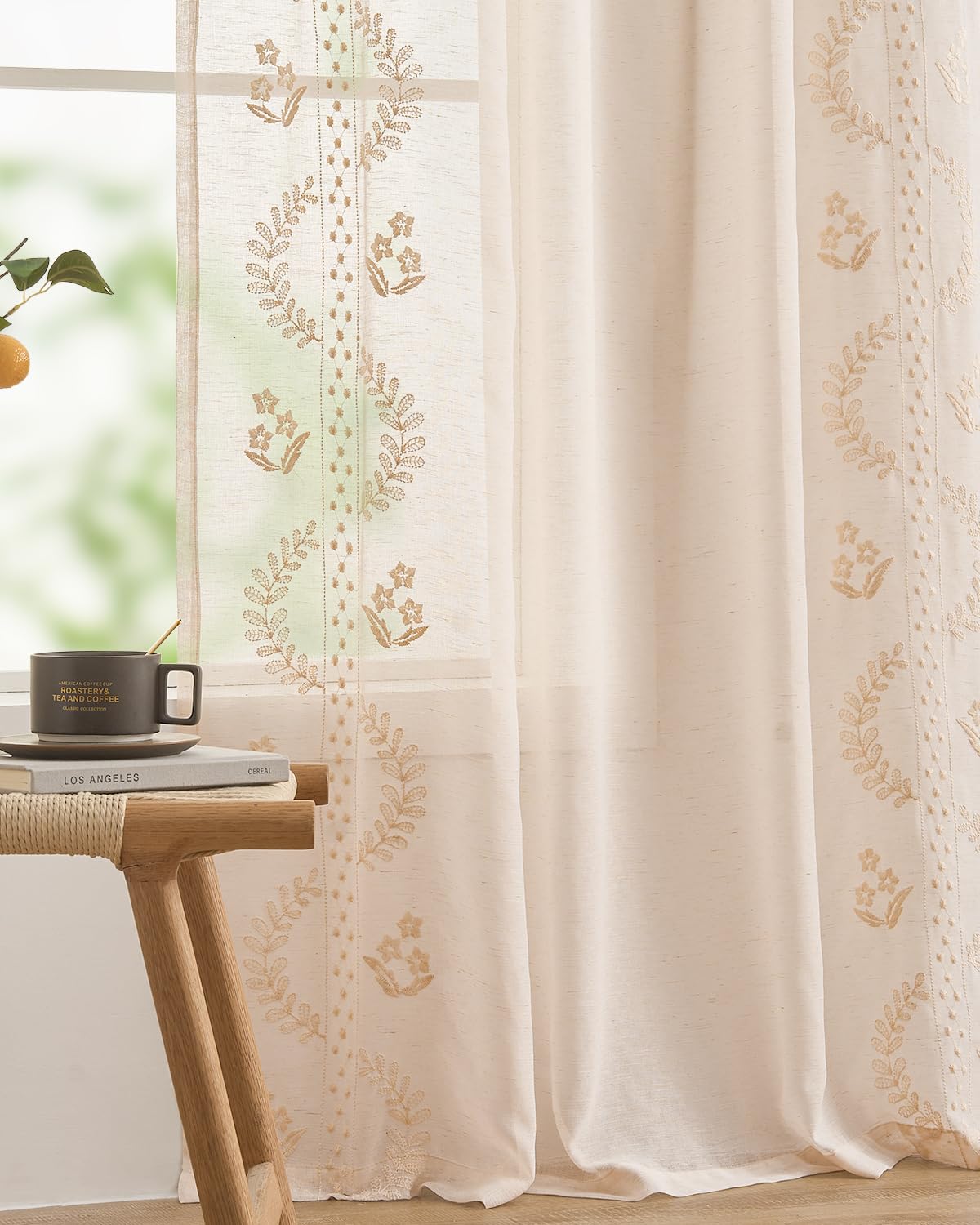 jinchan Floral Linen Curtains 84 Inch Farmhouse Back Tab 2 Panels