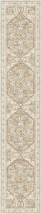 Yamaziot Washable Runner Rug, 2x10 Non-Slip Boho Vintage Hallway Rug Runner with Rubber Backing, Stain Resistant Faux Wool Distressed Carpet Runner for Kitchen, Laundry, Entrance, Beige Brown