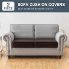 Taque Couch Cover Stretch Velvet Sofa Cushion Cover 2-Piece - Elastic Washable Slipcover for Seat or Backrest, Couch Seat Covers for Sofas (Coffee)
