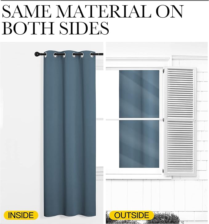 NICETOWN Blackout Curtain Panels for Bedroom, Smoky Blue, 2 Panels, W70 x L63-inch, Grey, Thermal Insulated Grommet Top Blackout Draperies and Drapes for Basement