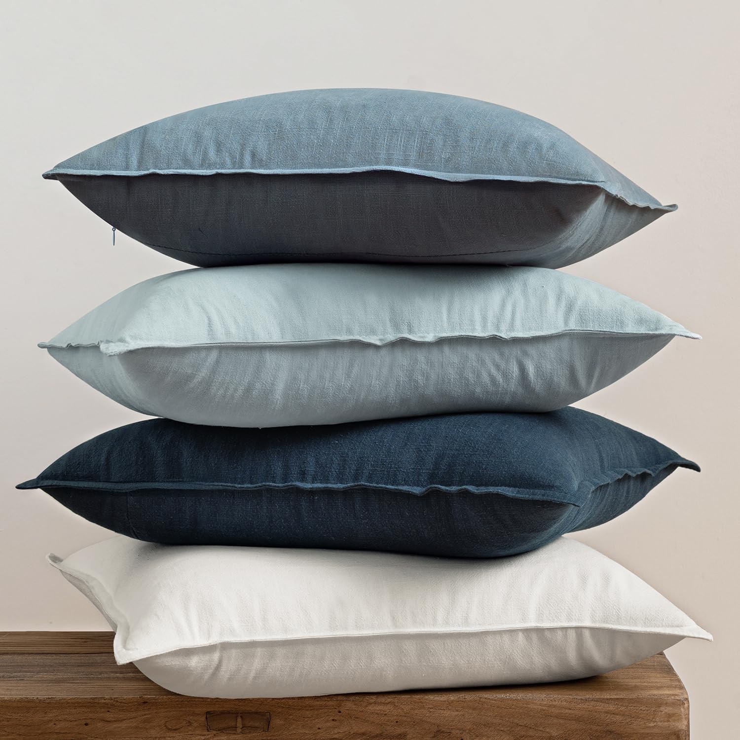 MIULEE Blue Boho Linen Decorative Pillow Covers 18x18 Inch Pack of 4