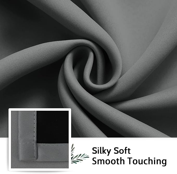 SimpleHome 100% Blackout Curtains for Bedroom,Thermal Insulated Grommet Window Drapes Room Darkening Grey Curtains for Living Room with Black Back,52 x 84 Inch,2 Panels
