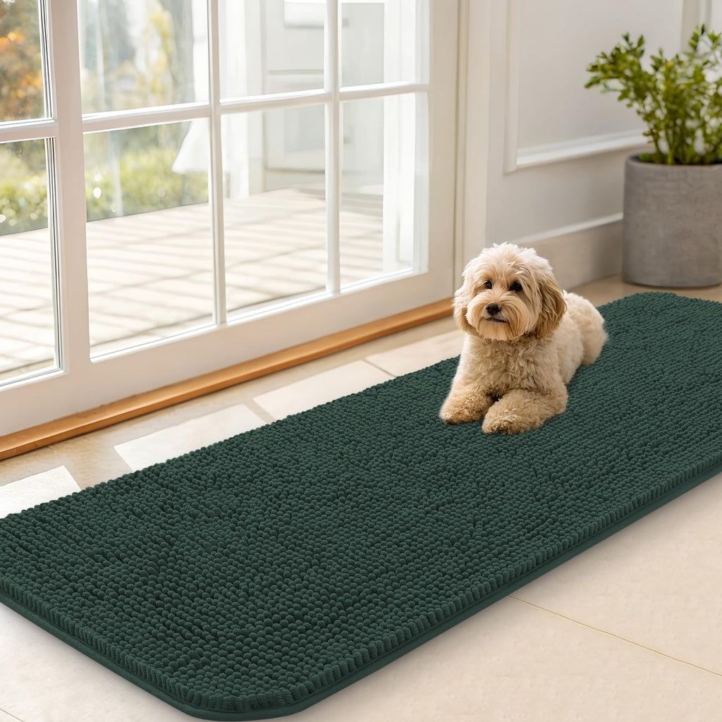 OLANLY Dog Door Mat for Muddy Paws 59x20, Super Absorbent Chenille Mud Mat