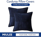 MIULEE Decorative Throw Pillow Covers for Couch Bed Livingroom 18x18 Inch Set of 2 Navy Blue Boho Accent Throw Pllows Broadside Striped Patchwork Soft Corduroy Summer Coastal Pillowcases