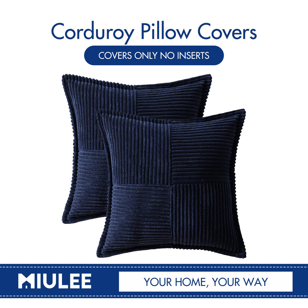 MIULEE Decorative Throw Pillow Covers for Couch 18x18 Inch Navy Blue 2 Pack
