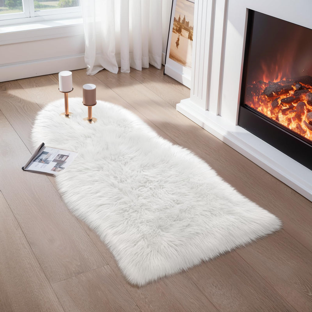 Ciicool Ultra Soft Faux Sheepskin Fur Rug Fluffy 2x4 Feet White Chair Rug