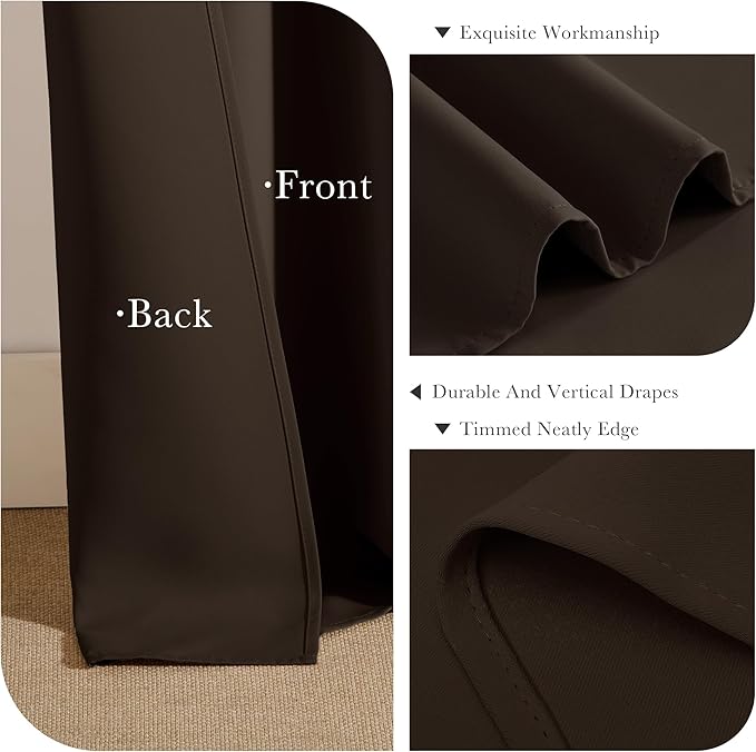 PONY DANCE Small Blackout Curtains for Kitchen Windows, Short Drapes for Bathroom, Thermal Insulated Window Curtains Tiers for Basement, W 29 x L 36, Brown, 1 Pair
