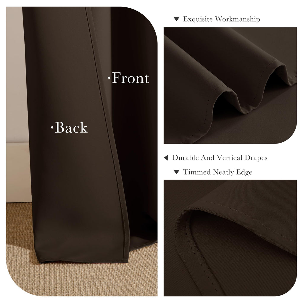 PONY DANCE Short Curtains for Bathroom Window, Small Half Drapes for Kitchen Windows, Energy Saving Curtain Tiers for Basement, 29W x 30L, Brown, 2 Pieces
