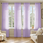 MIULEE Light Purple Sheer Curtains 96 Inches Long, 4 Panels Set, Lavender Light Filtering Rod Pocket Voile Drapes for Living Room and Bedroom, Airy Soft Fabric Window Treatments, 42 x 96 Inches