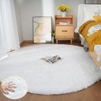 ORINOVA White Shag Round Rugs 8ft for Dining Room Table Faux Bunny Machine Washable Fur Area Rugs for Bedroom Living Room Nursery Circle Rug