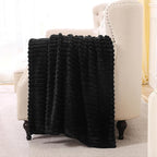 Black Fleece Throw Blanket 60”×80” for Couch Sofa Bed,Super Soft Cozy Plush Microfiber Flannel Blanket with Stripes Design Lightweight for Adults,Woman,Girls