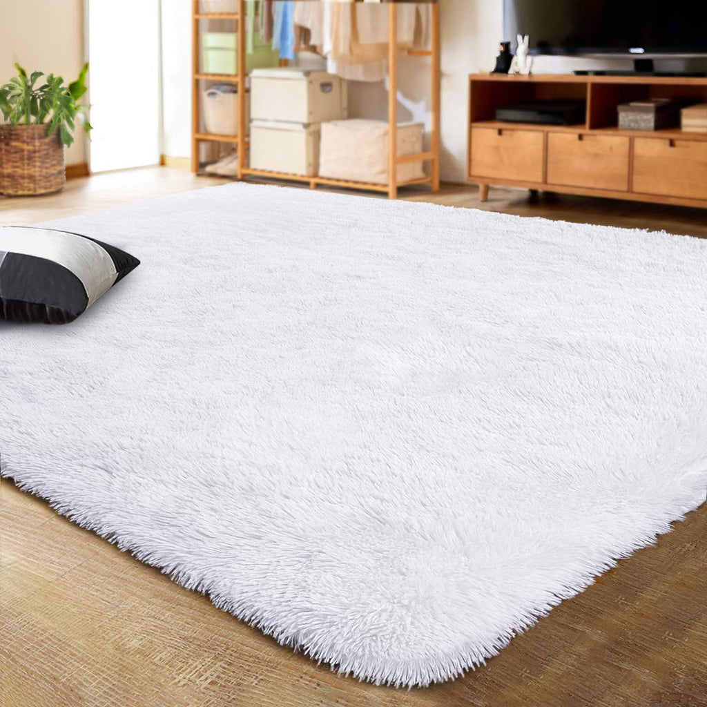 LOCHAS Area Rugs Fluffy Living Room Carpets for Kids Bedroom 5.3x7.5, White