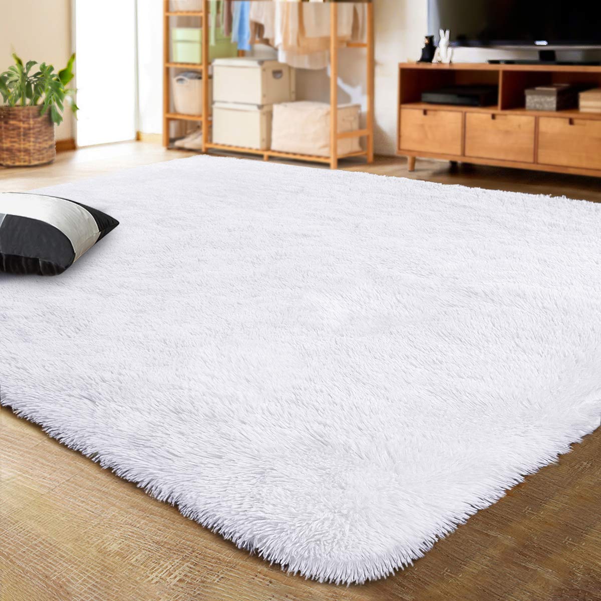 LOCHAS Area Rugs Fluffy Living Room Carpets for Kids Bedroom 5.3x7.5, White