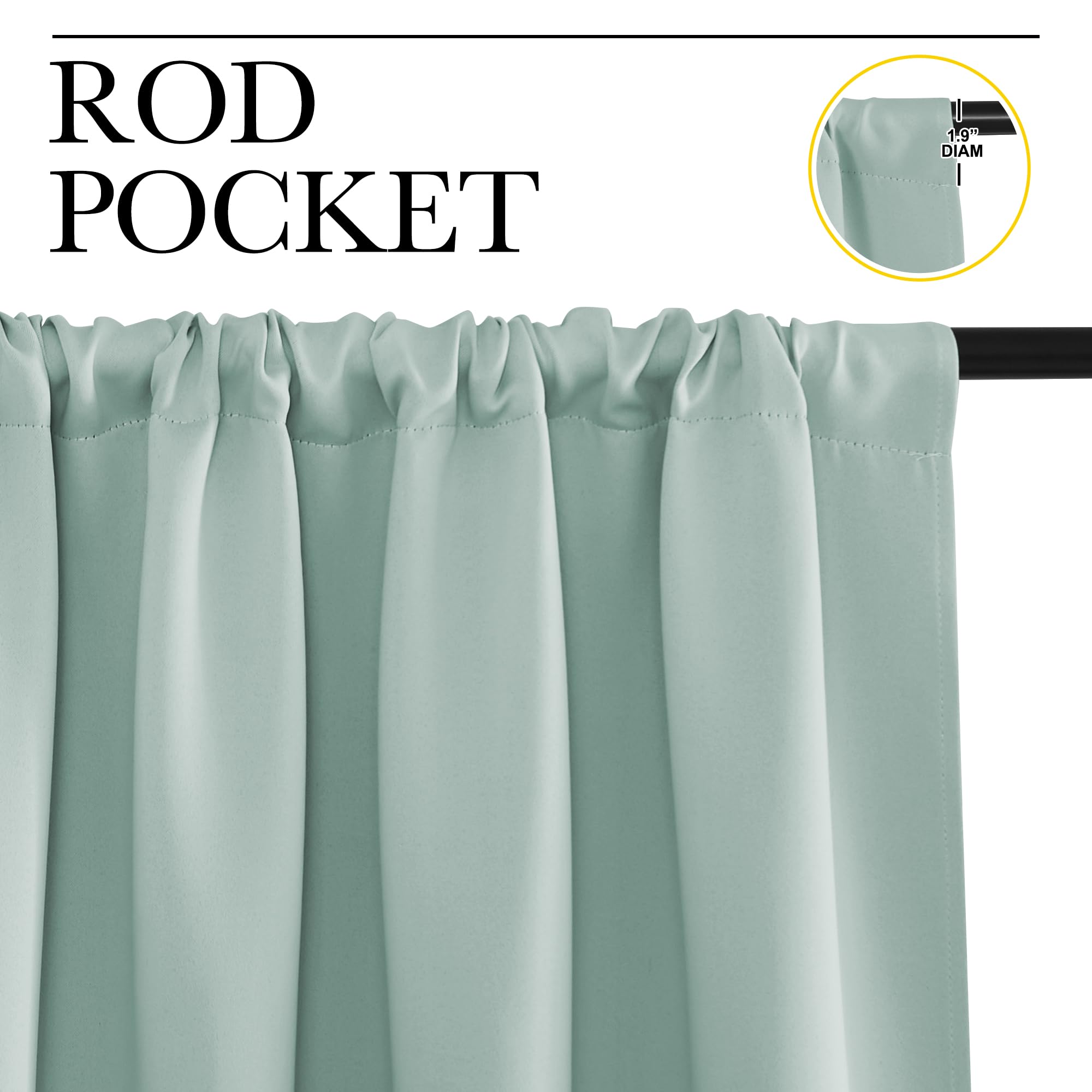NICETOWN Curtains for Living Room 2 Panels, Rod Pocket Thermal Drapes for Bedroom, Room Darkning Fresh Shading Blinds Modern Home Decoration for Girls, W42 x L63 in per Panel, Seafoam Green