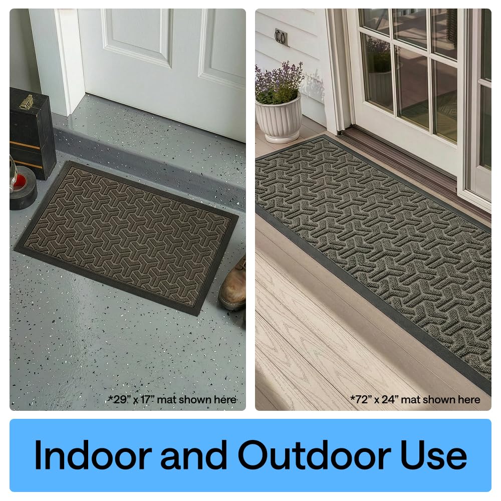 GORILLA GRIP 100% Waterproof All-Season WeatherMAX Doormat 35x23, US Designed Natural Rubber, Stain and Fade Resistant, Low Profile Indoor Outdoor Door Mats, Easy Clean Patio Mat, Slate Geometric