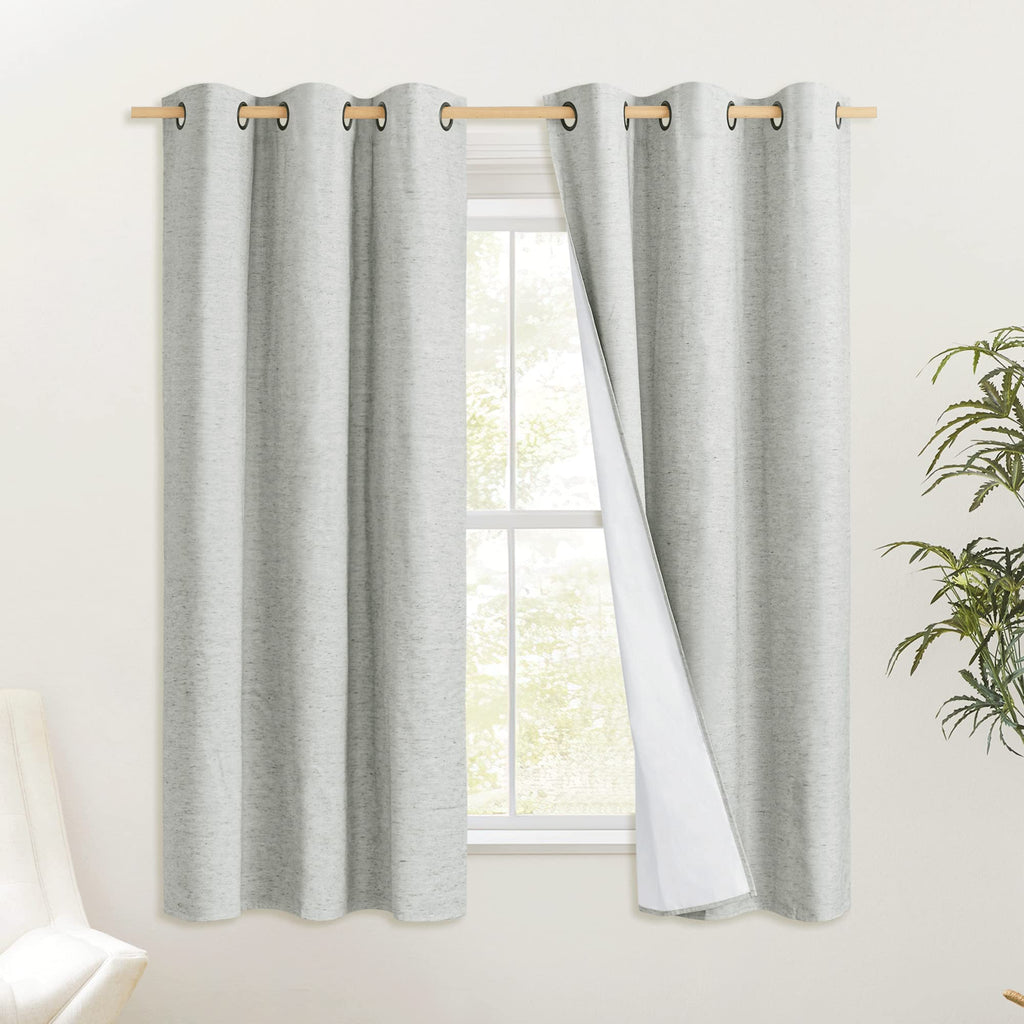 NICETOWN Grey 100% Blackout Curtain Panels, Set of 2, 34" Wide by 60" Long, Thermal Insulated White Thermal Insulated Liner Drapes for Nursery, Noise Reducing and Heat Blocking Drapes for Windows
