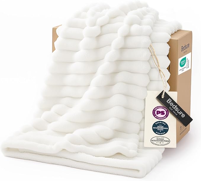 Bedsure GentleSoft White Throw Blanket for Couch - Cozy Soft Blankets for Women, Cute Small Fleece Throws for Girls, House Bedroom Decor Aesthetic Gift for Women, Off White, 50x70 Inches