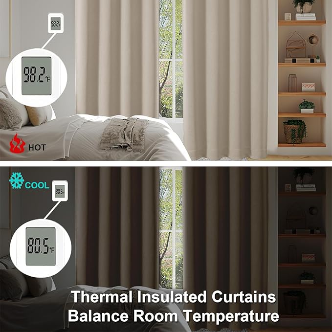 Simplebrand Ava Biscotti Beige Blackout Curtains for Bedroom 96 Inches Long 2 Panels, Solid Thermal Insulated, Energy Saving Nursery Window Treatment Curtains Blackout Drapes, W50 x L96 Inch