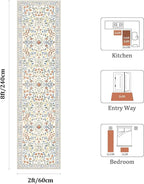 Yamaziot Washable Runner Rug 2x8 – Boho Non Slip Floral Hallway Runner Rug with Rubber Backing, Low Pile Distressed Carpet for Kitchen, Laundry, Bedroom, Entrance, Colorful Beige