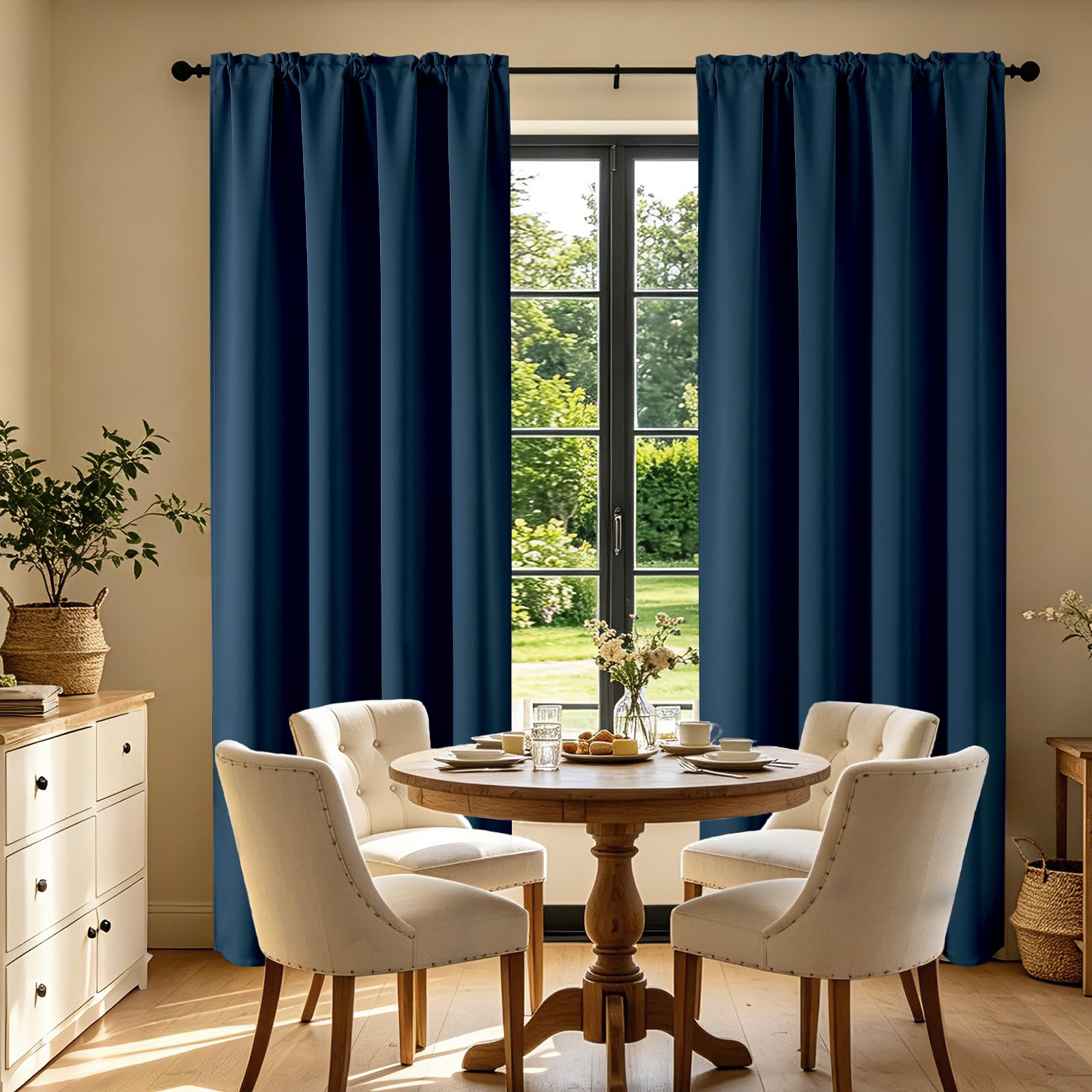 CUCRAF Navy Blue Blackout Curtains 84 inch Length 2 Panels Set, Rod Pocket Room Darkening Drapes for Bedroom Living Room, Insulated Thermal Light Blocking Window Curtain (W52 x L84 Inch)