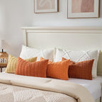 Fancy Homi Set of 4 Burnt Orange Fall Lumbar Rectangle Decorative Throw Pillow Covers 16x24 Inch for Couch Bed Chair, Aesthetic Boho Room Decor, Soft Fuzzy Thick Corduroy Textured Cushion Case 40x60cm
