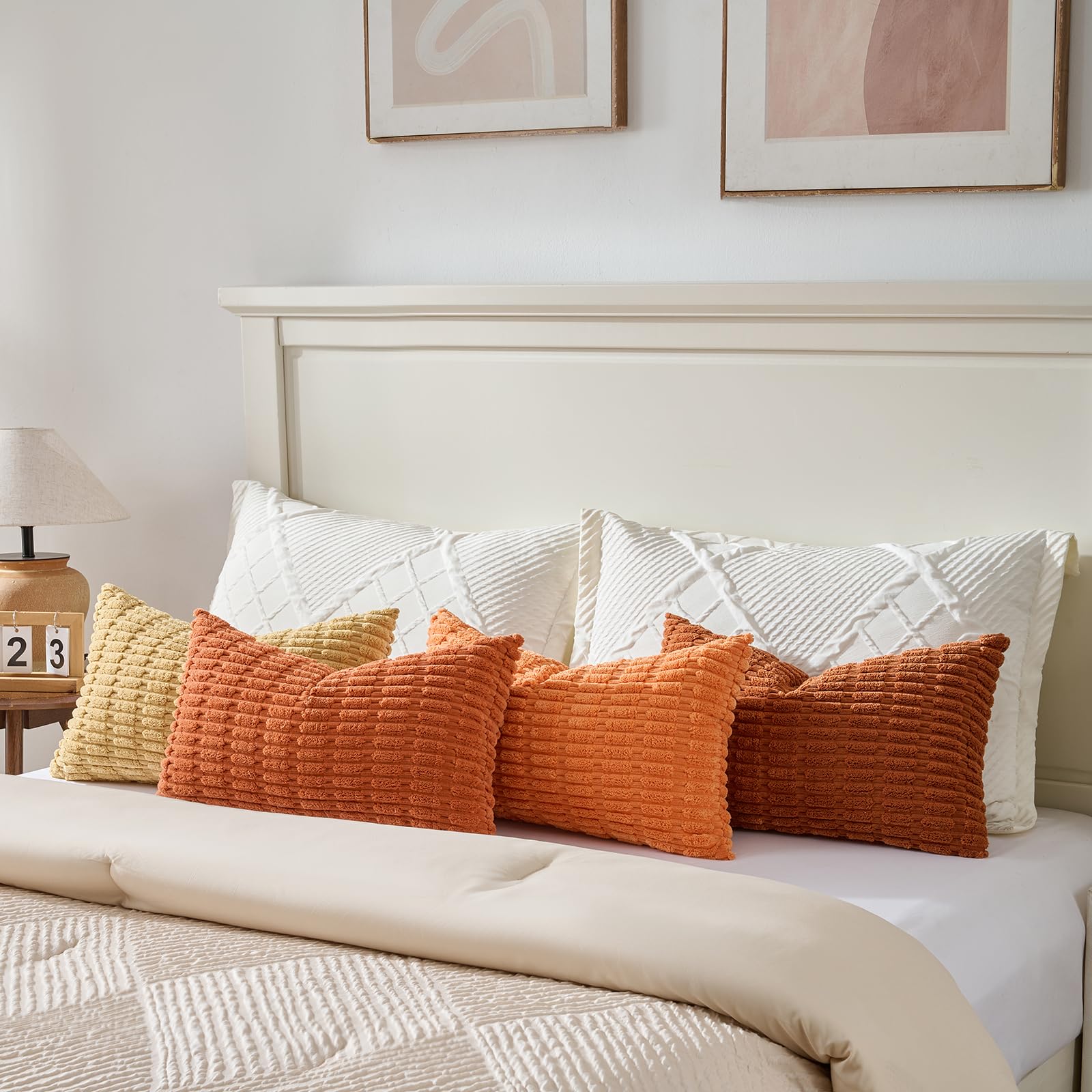 Fancy Homi 4 Packs Decorative Throw Pillow Covers for Living Room Couch Bed, Modern Farmhouse Boho Home Décor Accent Cushion Case, 24" x 12", Burnt Orange Series
