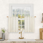 LAMIT Short Kitchen Linen Curtains 24 Inch Length for Small Windows