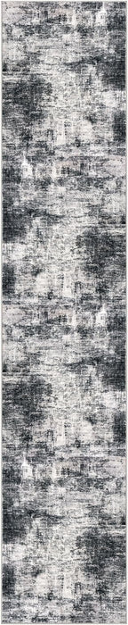 IOHOUZE Abstract Runner Rug 3x12 Ft Washable Runners for Hallways, Non Slip Kitchen Runner Printed Faux Wool Entryway Runner Indoor, Modern Abstract Floor Carpet for Hall Kitchen, Black Grey