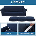 4 Piece Stretch Sofa Covers for 3 Cushion Couch Covers Furniture Slipcovers for Living Room (1 Base Cover Plus 3 Seat Cushion Covers) Thicker Jacquard Fabric Cover (XL Sofa, Navy)