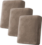 H.VERSAILTEX Velvet Stretch Couch Cushion Cover Plush Cushion Slipcover for Chair Loveseat Sofa Cushion Furniture Protector Seat Cushion Sofa Cover (3 Piece Sofa Cushion Covers, Mocha)