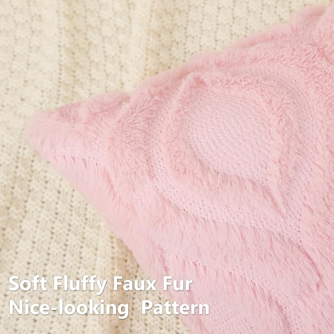 decorUhome Faux Fur Plush Light Pink Throw Pillow Covers 18x18 Set of 2