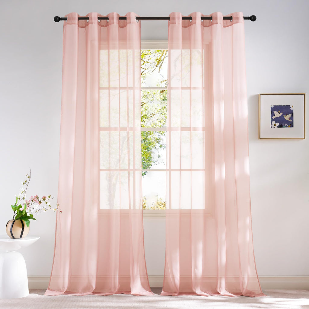 NICETOWN Light Pink Sheer Curtains 96 inches Long, Grommet Voile Sheer Textured Airy & Lightweight Curtains & Drapes Light Filtering for Bedroom/Living Room, W54 x L96, 2 Panels