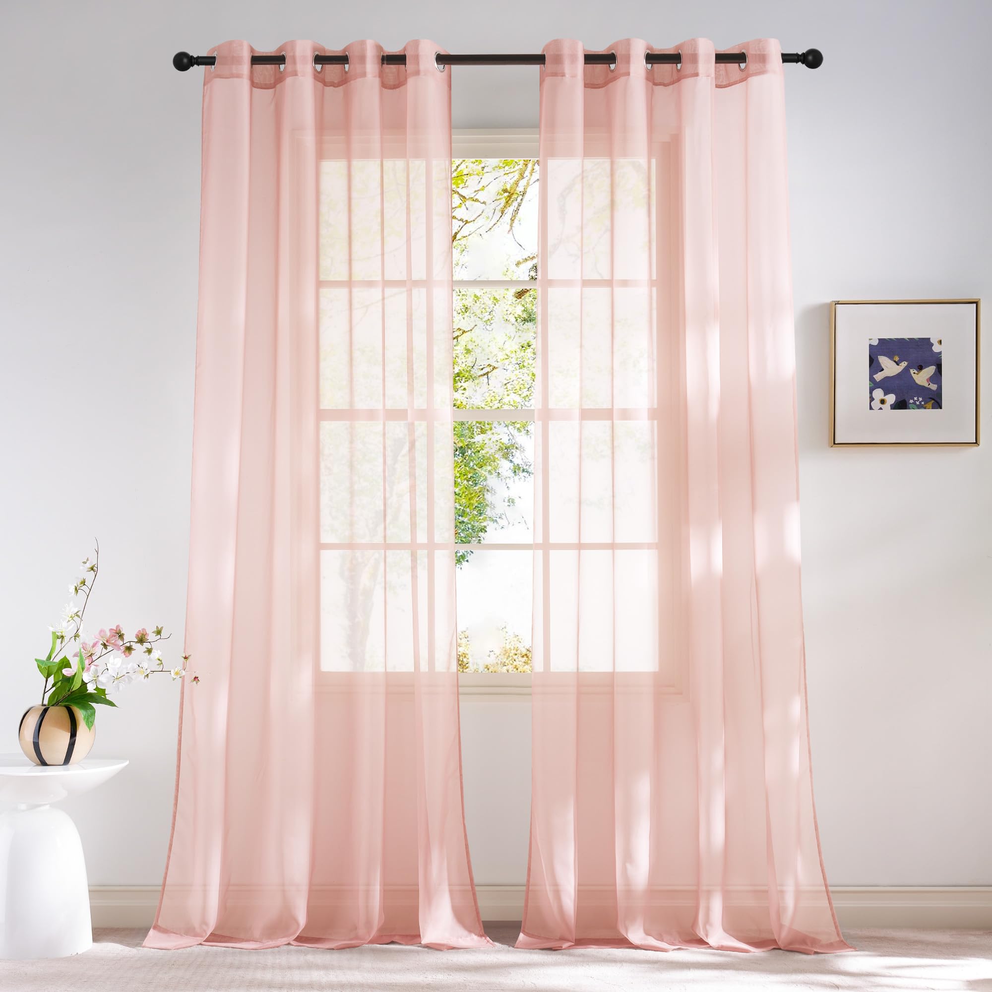NICETOWN Light Pink Sheer Curtains 96 inches Long, Grommet Voile Sheer Textured Airy & Lightweight Curtains & Drapes Light Filtering for Bedroom/Living Room, W54 x L96, 2 Panels