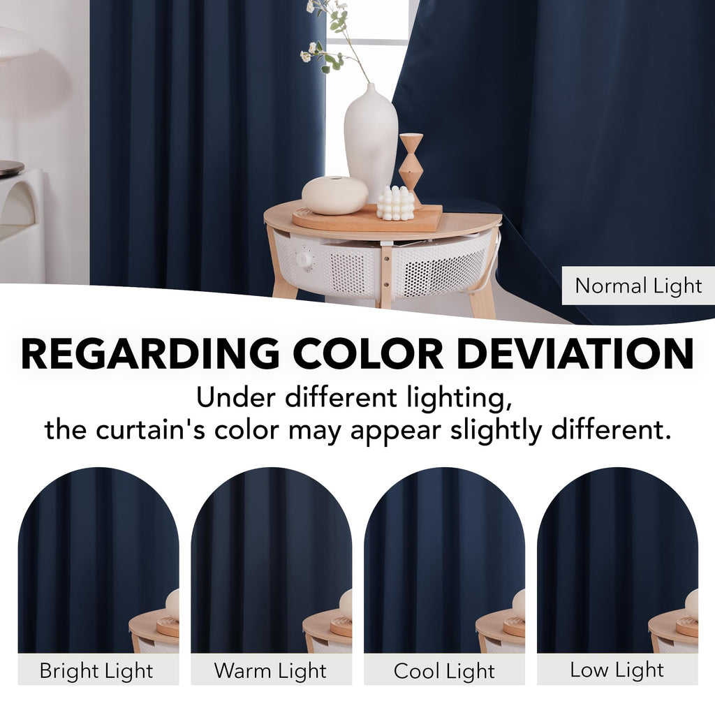 Deconovo Solid Back Tab and Rod Pocket Curtains Blackout Curtains Thermal Insulated Drapes Room Darkening Curtains for Living Room 52Wx84L Inch Navy Blue 2 Panels