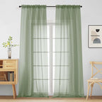 Sage Green Sheer Curtains for Window 96 Inches Long 2 Panels, Soft Airy Light Filtering Voile Sheer Curtains for Living Room Bedroom, Dual Rod Pocket Elegant Window Drapes, 2x42Wx96L Inches