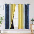 Estelar Textiler Yellow and Navy Blue Blackout Curtains for Boys Bedroom, Full Light Blocking Grommet Ombre Curtains for Living Room, Thermal Insulated Room Darkening Gradient Drapes, 42Wx63L,2 Panels