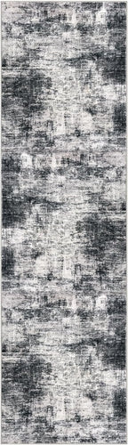 IOHOUZE Abstract Runner Rug 2x7 Ft Washable Runners for Hallways, Non Slip Kitchen Runner Printed Faux Wool Entryway Runners Indoor, Modern Abstract Floor Carpet for Hall Kitchen Bedroom, Black Gey