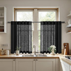 Nanspring Short Linen Curtains 36 Inch Length for Kitchen Windows Over Sink Black Privacy Panels Back Tab and Rod Pocket Neutral Curtains for Cafe/Basement 26 x 36 Inch,2 Panels