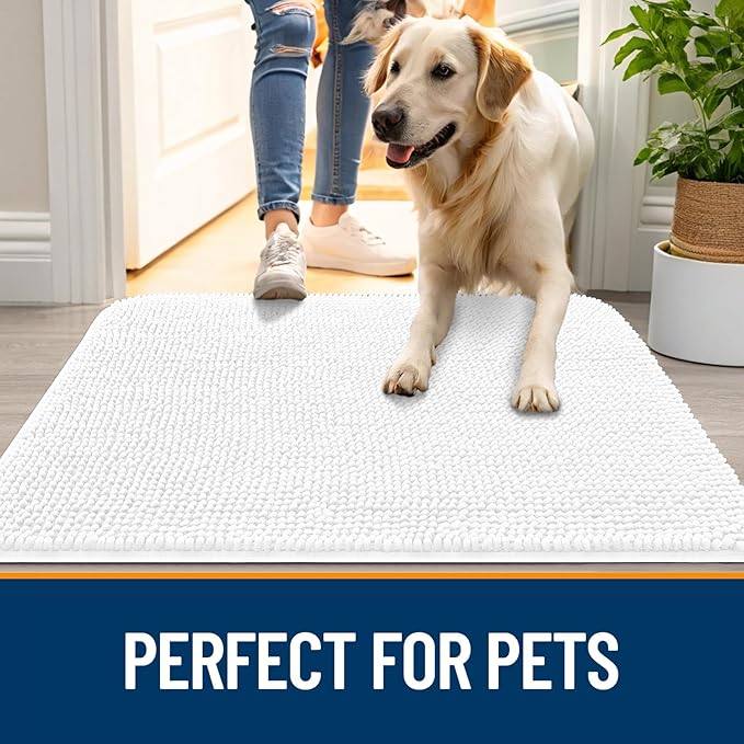 OLANLY Dog Door Mat for Muddy Paws 45x27, Super Absorbent Chenille Mud Mat
