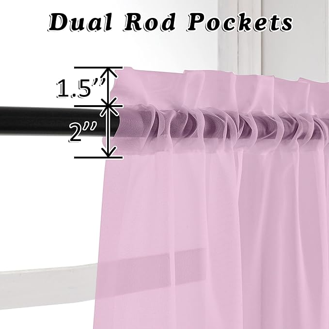 OVZME Light Pink Sheer Curtains 36 inch Length Kitchen Tiers Short Voile Curtains/Drapes Solid Sheers Cafe Curtains Voile Bathroom Small Half Window Curtains 2 Panels Set, Rod Pocket, 42" Wx36 L