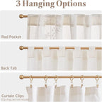 jinchan Belrose Linen Floral Cafe Curtains 45 Inch Length Embroidered Farmhouse Curtains for Kitchen Bedroom Bathroom Small Windows Curtain Set Light Filtering 2 Panels White