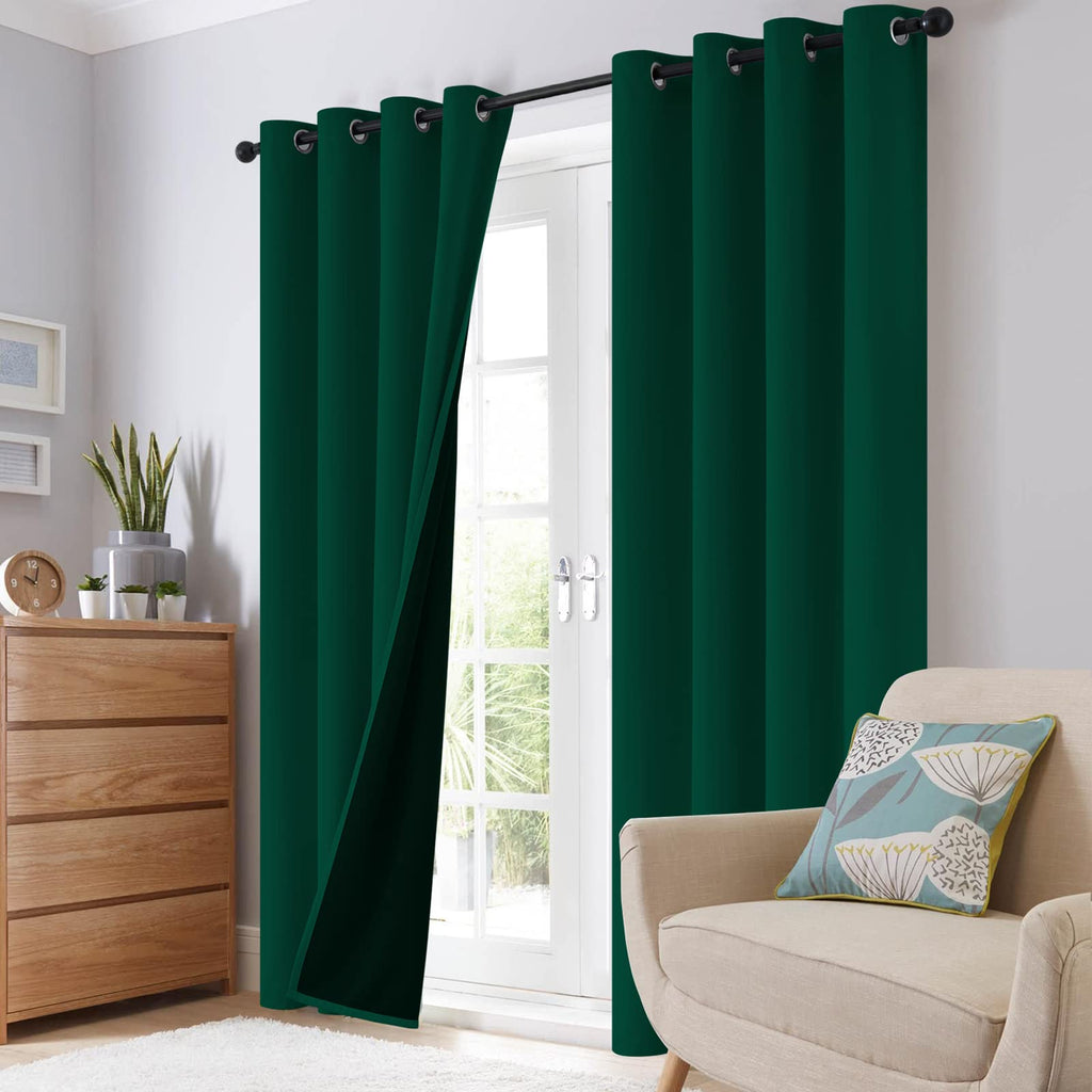 SimpleHome Dark Green 100% Blackout Curtains Room Darkening Living Room 63