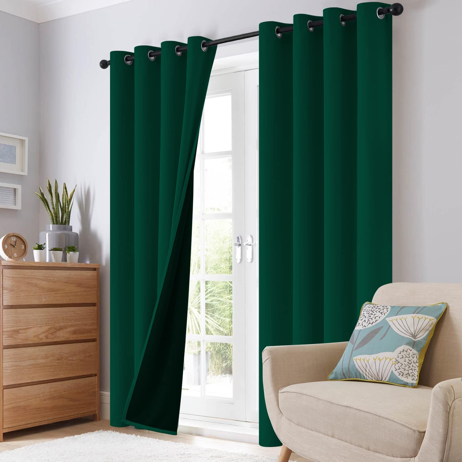 SimpleHome Dark Green 100% Blackout Curtains Room Darkening Living Room 63