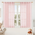 LAMIT Pink Linen Curtains 54 Inch Length 2 Panels, Light Filtering Panels Back Tab and Rod Pocket Neutral Drapes for Kids Room/Window/Bedroom, 52 x 54 Inch
