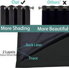 Yakamok 84 Inch Length 100% Blackout Curtains for Bedroom, 2 Thick Layers Thermal Insulated Grommet Total Blackout Drapes with Black Liner for Living Room (52Wx84L,Black, 1 Panel)